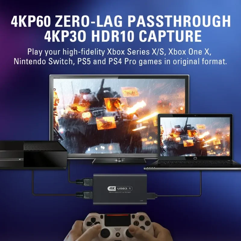 4K Ultra HD Live Streaming Game Grabber USB-C to HDMI Video Capture Device (U1000) - Image 4