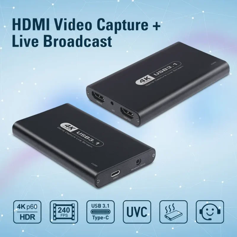 4K Ultra HD Live Streaming Game Grabber USB-C to HDMI Video Capture Device (U1000) - Image 2